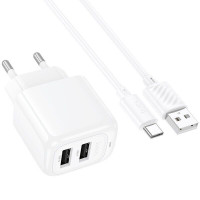 Мережеве зарядний пристрій Hoco CS51A Surplus (2USB-A) + Кабель Type-C Білий