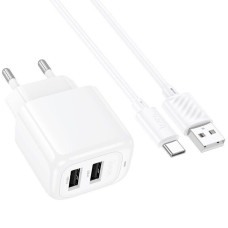 Сетевое зарядное устройство Hoco CS51A Surplus (2USB-A) + кабель Type-C Белый