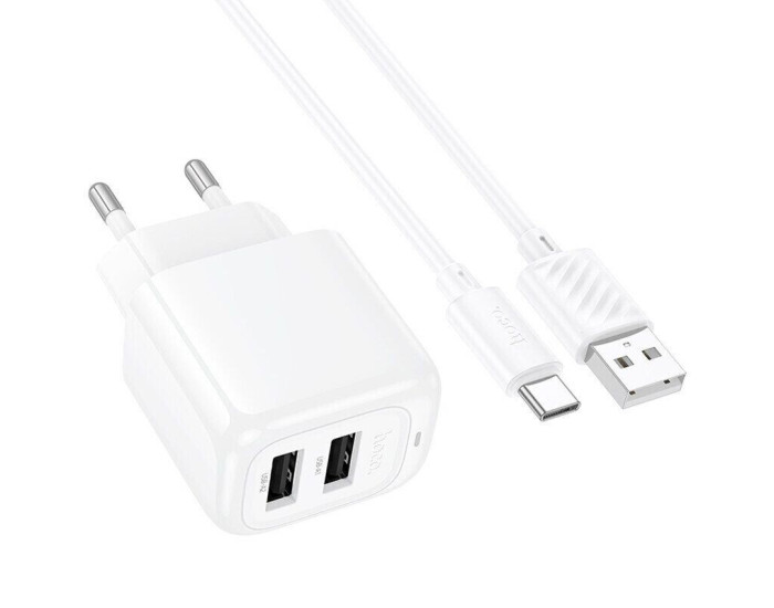 Мережеве зарядний пристрій Hoco CS51A Surplus (2USB-A) + Кабель Type-C Білий