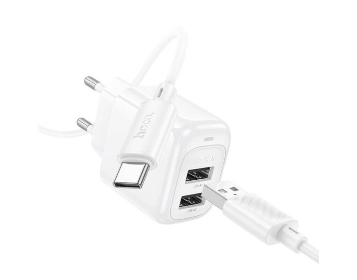 Мережеве зарядний пристрій Hoco CS51A Surplus (2USB-A) + Кабель Type-C Білий
