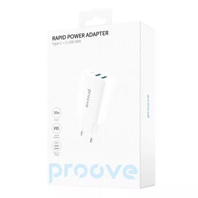 Мережеве зарядний пристрій Proove Rapid 30W (2 USB + Type-C) (Білий \ White)