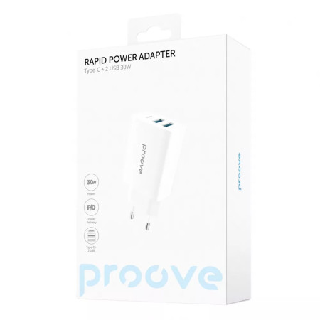 Сетевое зарядное устройство Proove Rapid 30W (2 USB + Type-C) (Белый \ White) Сетевое зарядное устройство Proove Rapid 30W (2 USB + Type-C) (Белый \ White)