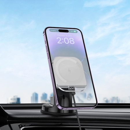 Автодержатель с беспроводной зарядкой Hoco HW18 Crystal (center console) Purple