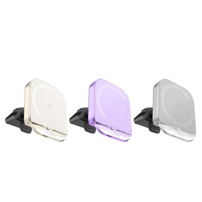 Автотримач з Бездротовий зарядкою Hoco HW17 Crystal (air outlet) Gray