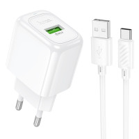 Сетевое зарядное устройство Hoco CS52A Surplus QC3.0 (1USB-A) + кабель Type-C, Белый (Класс А)