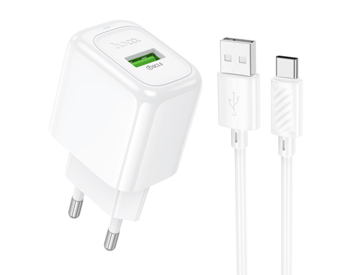 Мережеве зарядний пристрій Hoco CS52A Surplus QC3.0 (1USB-A) + Кабель Type-C, Білий