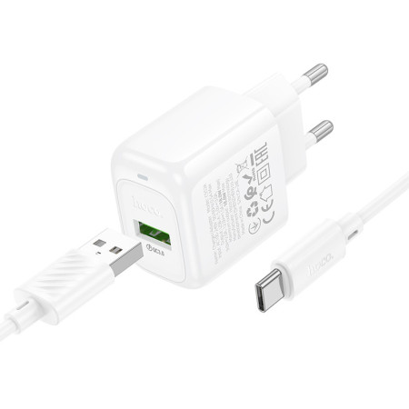 Сетевое зарядное устройство Hoco CS52A Surplus QC3.0 (1USB-A) + кабель Type-C, Белый (Класс B)