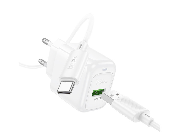 Мережеве зарядний пристрій Hoco CS52A Surplus QC3.0 (1USB-A) + Кабель Type-C, Білий