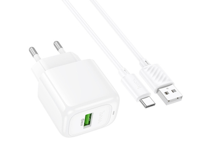 Мережеве зарядний пристрій Hoco CS52A Surplus QC3.0 (1USB-A) + Кабель Type-C, Білий
