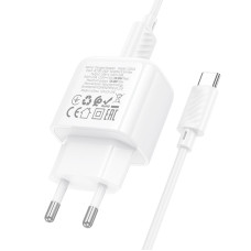 Мережеве зарядний пристрій Hoco CS52A Surplus QC3.0 (1USB-A) + Кабель Type-C, Білий