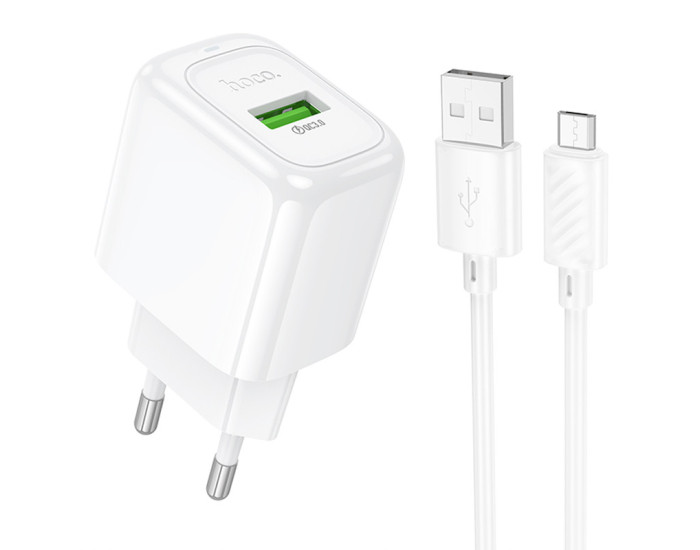 Мережеве зарядний пристрій Hoco CS52A Surplus QC3.0 (1USB-A) + Кабель Micro, Білий