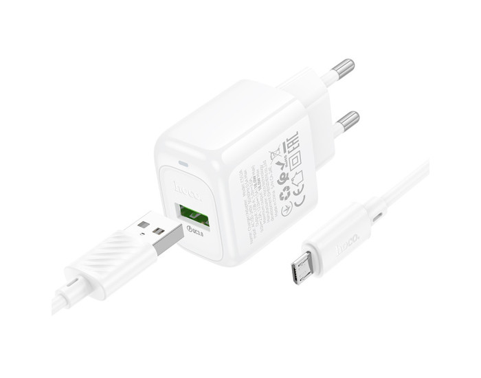 Мережеве зарядний пристрій Hoco CS52A Surplus QC3.0 (1USB-A) + Кабель Micro, Білий