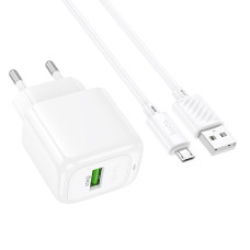Мережеве зарядний пристрій Hoco CS52A Surplus QC3.0 (1USB-A) + Кабель Micro, Білий