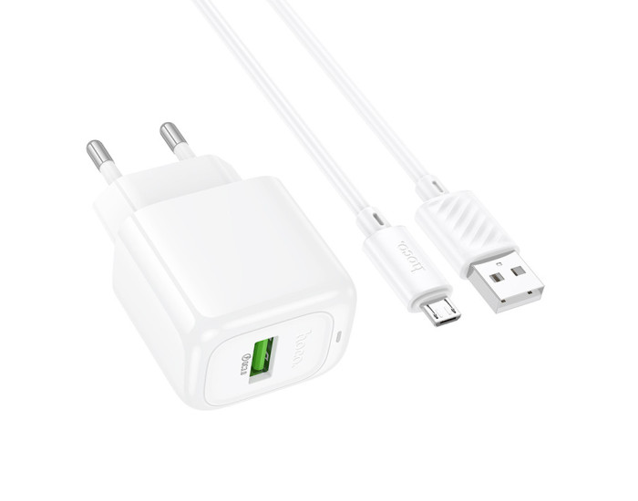 Мережеве зарядний пристрій Hoco CS52A Surplus QC3.0 (1USB-A) + Кабель Micro, Білий