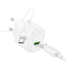 Мережеве зарядний пристрій Hoco CS52A Surplus QC3.0 (1USB-A) + Кабель Micro, Білий