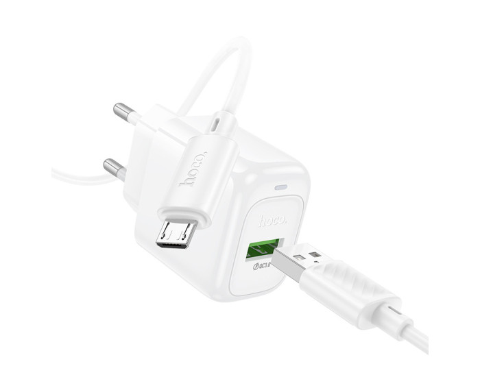 Мережеве зарядний пристрій Hoco CS52A Surplus QC3.0 (1USB-A) + Кабель Micro, Білий