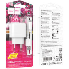 Мережеве зарядний пристрій Hoco CS52A Surplus QC3.0 (1USB-A) + Кабель Micro, Білий