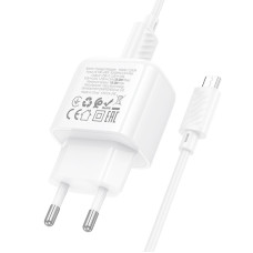 Мережеве зарядний пристрій Hoco CS52A Surplus QC3.0 (1USB-A) + Кабель Micro, Білий