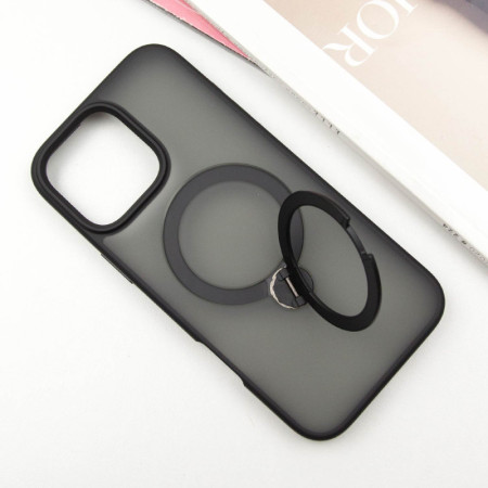 Чехол-силикон Metal Buttons with MagSafe Colorful HQ Ring Apple iPhone 16 Pro Max, Черный