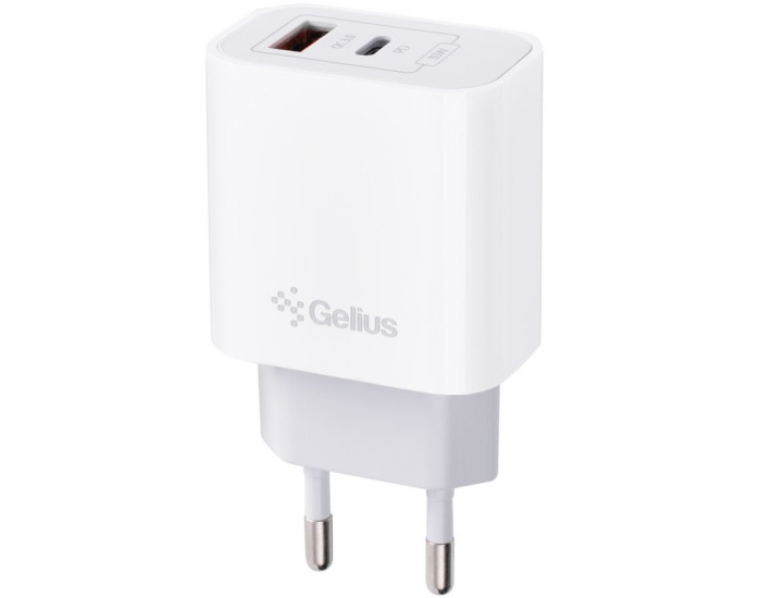 Мережеве зарядний пристрій Gelius Merge GP-HC060 GAN USB+Type-C 35W (QC/PD/PPS) White