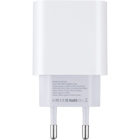 Сетевое зарядное устройство Gelius Merge GP-HC060 GAN USB+Type-C 35W (QC/PD/PPS) White