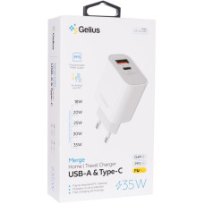 Мережеве зарядний пристрій Gelius Merge GP-HC060 GAN USB+Type-C 35W (QC/PD/PPS) White