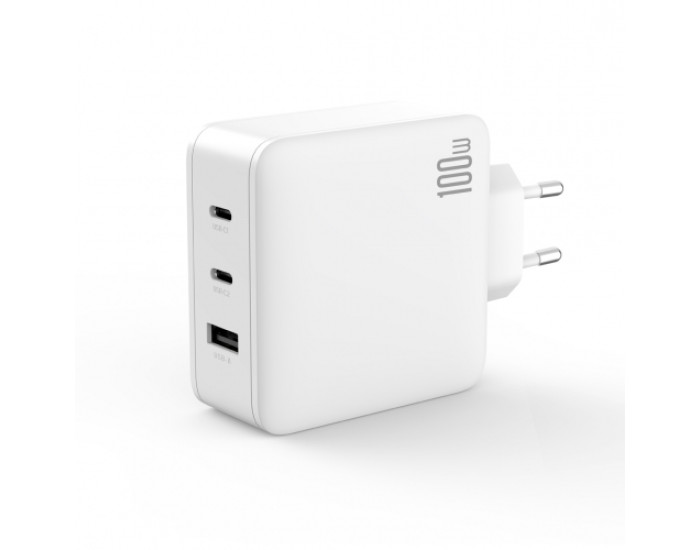 Мережеве зарядний пристрій XO CE14 (EU) 100W GaN tech fast charging (2USB-C 100W/1USB-A 18W) (Білий / White)