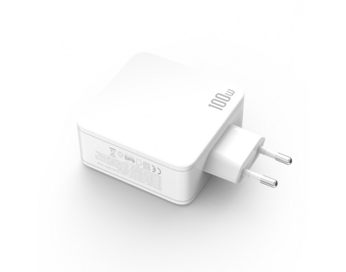 Мережеве зарядний пристрій XO CE14 (EU) 100W GaN tech fast charging (2USB-C 100W/1USB-A 18W) (Білий / White)