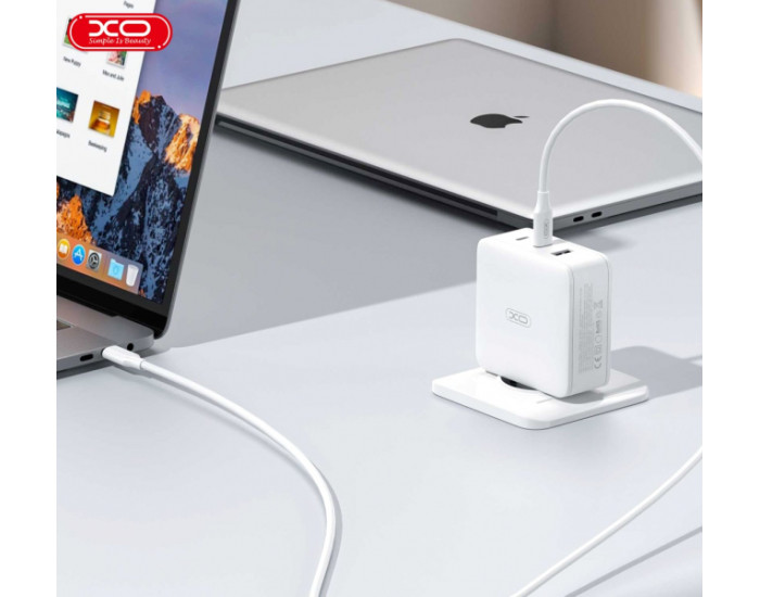 Мережеве зарядний пристрій XO CE14 (EU) 100W GaN tech fast charging (2USB-C 100W/1USB-A 18W) (Білий / White)
