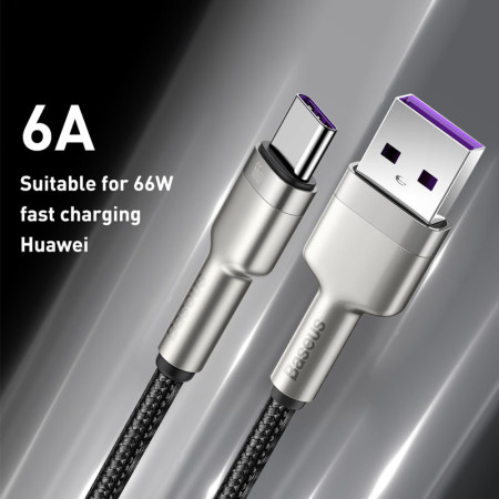 Кабель USB Baseus Cafule Metal Type-C 66W (CAKF000101) Black 1m
