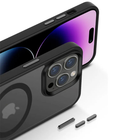 Чехол-силикон Metal Buttons with MagSafe Colorful Apple iPhone 12/ 12 Pro, Черный