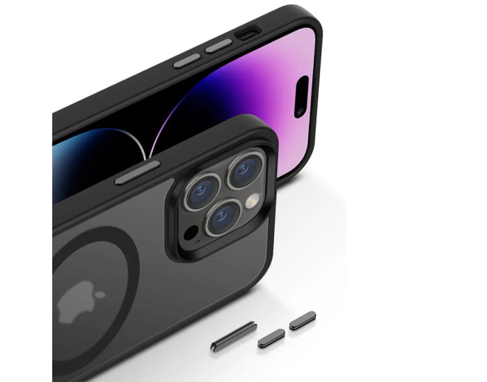 Чехол-силикон Metal Buttons with MagSafe Colorful Apple iPhone 12/ 12 Pro, Черный