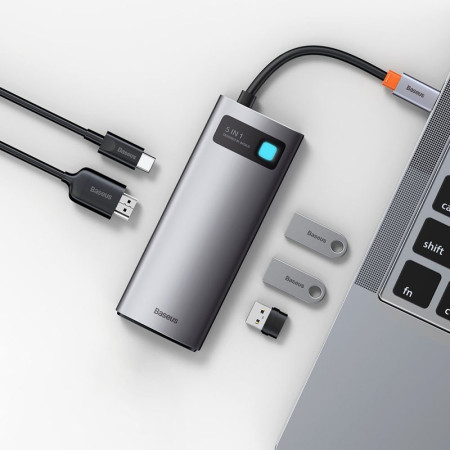 USB HUB Baseus Metal Gleam Series 5-in-1 Type-C Gray CAHUB-CX