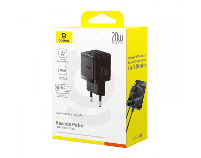 Мережеве зарядний пристрій Baseus Palm Type-C 20W (P10111602113-00) Black