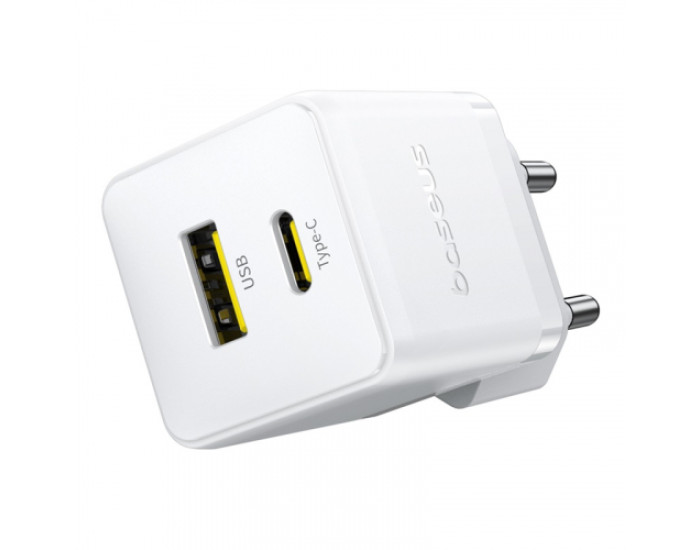 Мережеве зарядний пристрій Baseus Palm Type-C + USB 20W (P10111602113-00) White