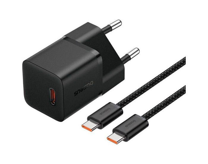 Мережеве зарядний пристрій Baseus GaN5 Fast Charger (mini) 1C 20W з кабелем Type-C to Type-C (100W /1m) (P10110900213-00) Black