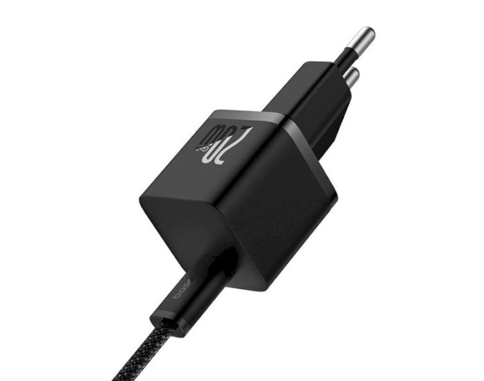 Мережеве зарядний пристрій Baseus GaN5 Fast Charger (mini) 1C 20W з кабелем Type-C to Type-C (100W /1m) (P10110900213-00) Black