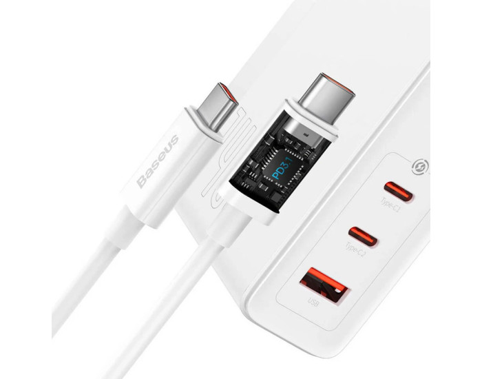 Мережеве зарядний пристрій Baseus GaN5 Pro Fast Charger (2C+U 140W) Cable Type-C to Type-C 1m (140W)(CCGP100201) White