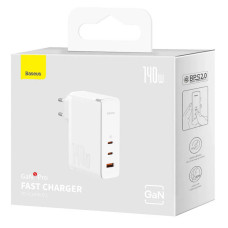 Мережеве зарядний пристрій Baseus GaN5 Pro Fast Charger (2C+U 140W) Cable Type-C to Type-C 1m (140W)(CCGP100201) White