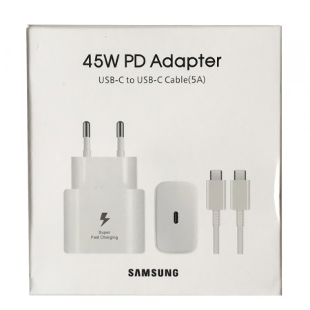 Сетевое зарядное устройство Samsung 45W с кабелем Type-C to Type-C (EP-TA845XBEGCN) Белый