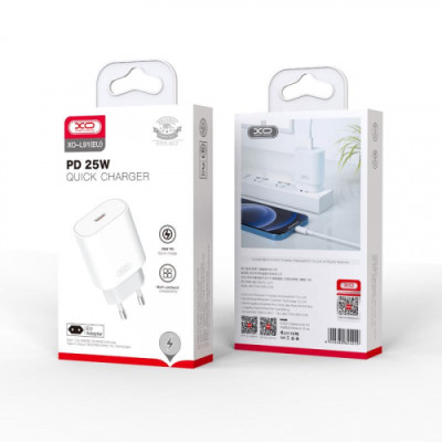 Мережеве зарядний пристрій XO L91 25W USB-C fast charger білий