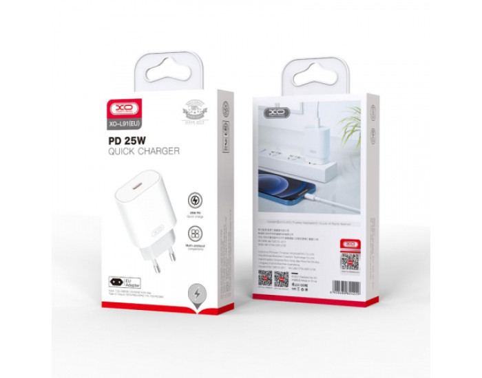 Мережеве зарядний пристрій XO L91 (25W/USB-C) Fast charger Білий
