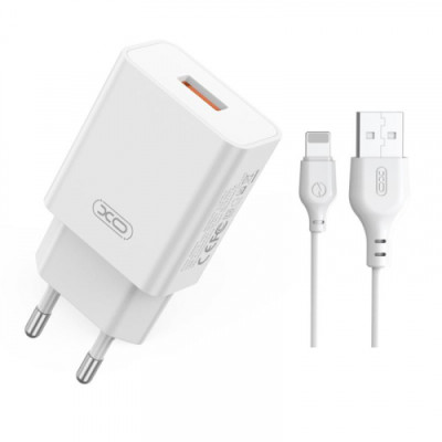 Мережеве зарядний пристрій XO L127 (USB-A/QC18W) Fast Charging Charger з кабелем Ligthning, White