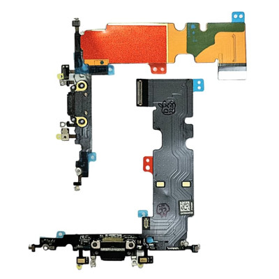 Шлейф для iPhone 8 Plus, конектора зарядки, з мікрофоном, чорний, оригінал