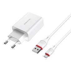 Сетевое зарядное устройство Borofone BA21A Long (QC3.0 1USB/3A/18W) с кабелем Micro White (Класс B)