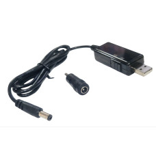 Кабель питания для роутера / модема 2в1 USB-DC 5.5 с 5V на 9V/12V (с преобразователем) Черный