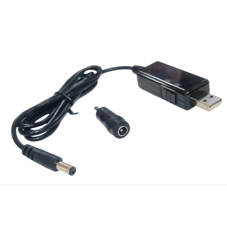 Кабель питания для роутера / модема 2в1 USB-DC 5.5 с 5V на 9V/12V (с преобразователем) Черный