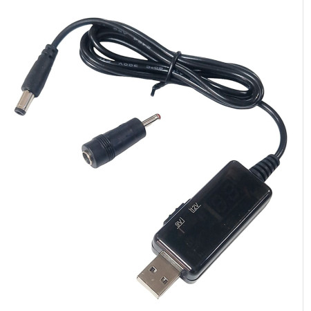 Кабель питания для роутера / модема 2в1 USB-DC 5.5 с 5V на 9V/12V (с преобразователем) Черный