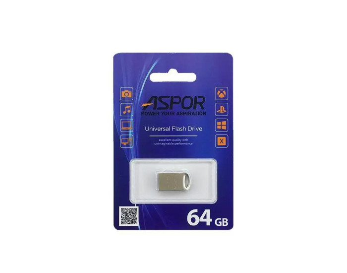 Флешка USB 3.0 Aspor 64GB AR105, серебристая