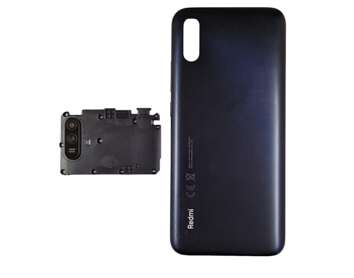 Задня панель корпуси Xiaomi Redmi 9A, сіра з склом камери